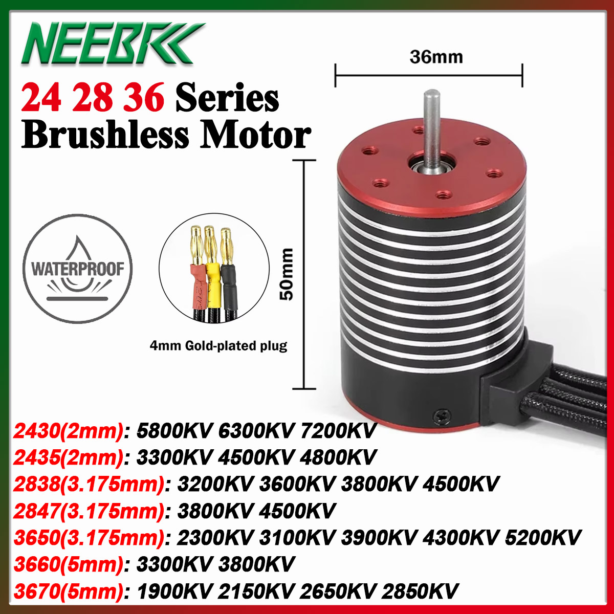 NEEBRC 2430 2435 2838 2847 365 - Brushless Motor 3650 reseña y precio